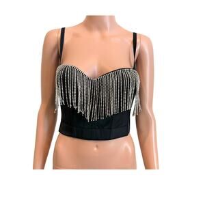 new Say What? small rhinestone fringe bustier crop top Y2K TS 3458